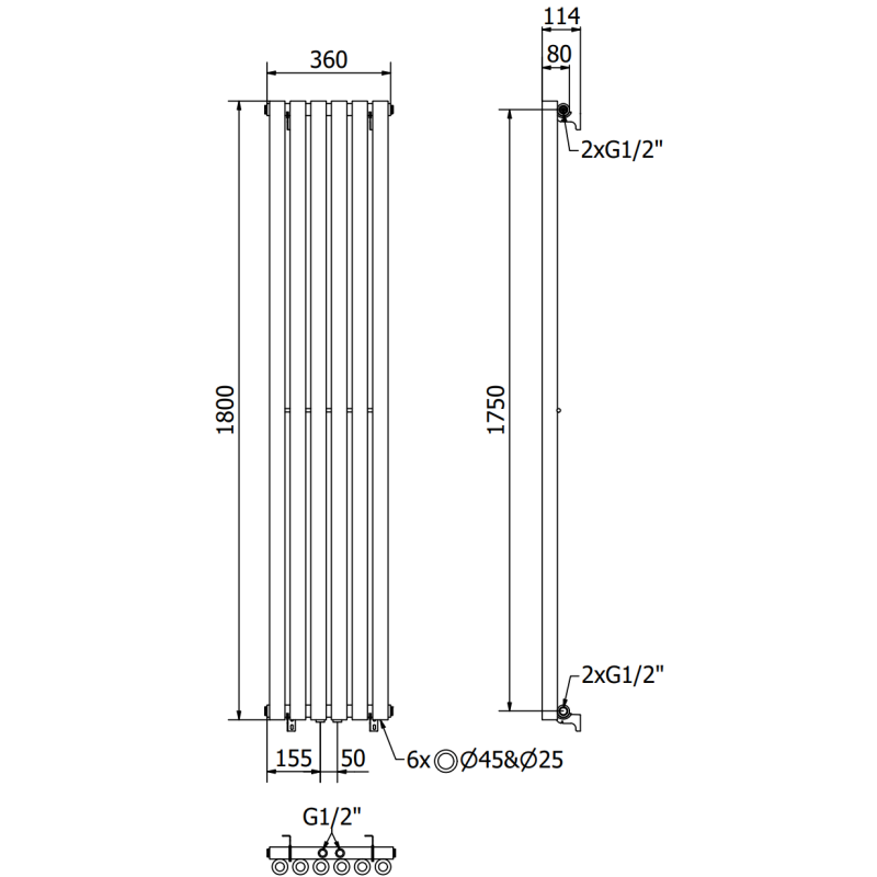 Mexen Nevada radiateur décoratif 1800 x 360 mm, 705 W, noir - W201-1800-360-00-70