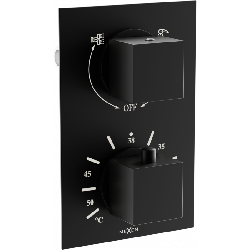 Batterie de bain-douche thermostatique Mexen Cube 2 sorties, noire - 77502-70