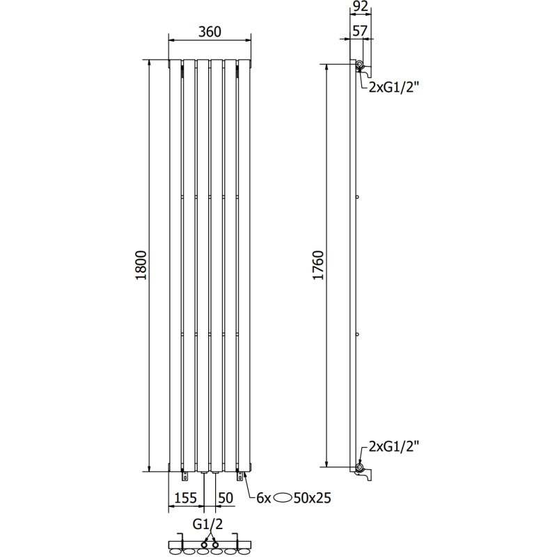 Mexen Oregon radiateur décoratif 1800 x 360 mm, 604 W, blanc - W202-1800-350-00-20