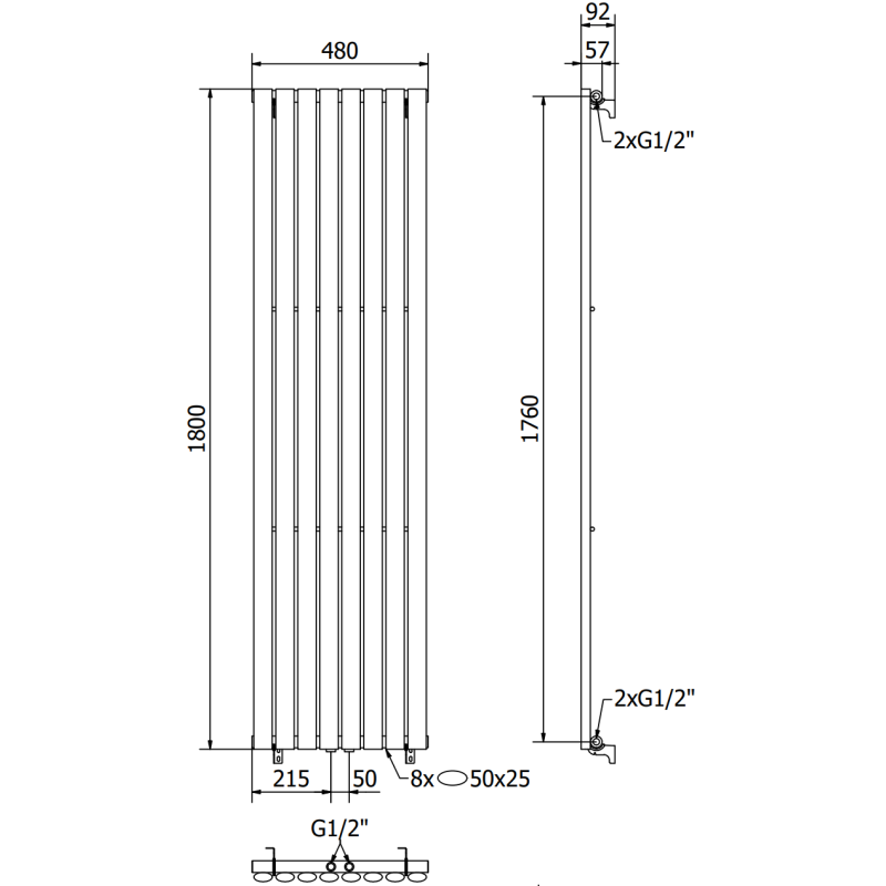 Mexen Oregon radiateur décoratif 1800 x 480 mm, 805 W, blanc - W202-1800-490-00-20