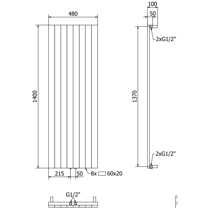 Mexen Topeka radiateur décoratif 1400 x 480 mm, 950 W, noir - W210-1400-480-00-70