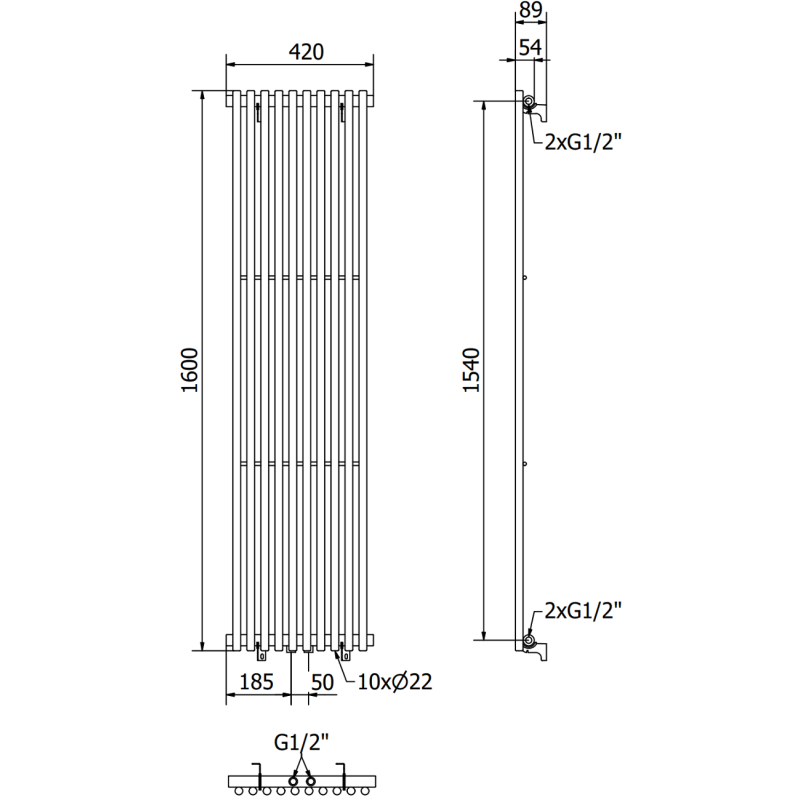 Mexen Tulsa radiateur décoratif 1600 x 420 mm, 613 W, noir - W219-1600-420-00-70