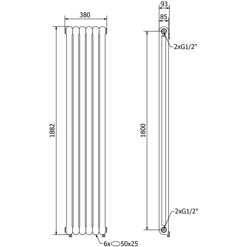 Mexen Kent radiateur décoratif 1882 x 380 mm, 1392 W, noir - W216-1882-380-00-70