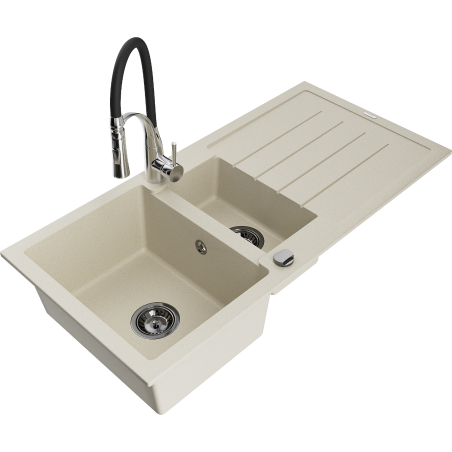 Mexen Andres évier en granit 1,5 cuves avec égouttoir et robinet de cuisine Aster, beige - 6515-69-73450-07-B