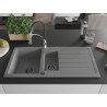 Mexen Andres Évier en granit 1,5 cuves avec égouttoir et robinet de cuisine Aster, gris - 6515-71-73450-07-B