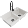 Mexen Tomas évier granit 2 cuves avec robinet de cuisine Aster, blanc - 6516-20-73450-70-B