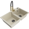 Mexen Tomas évier en granit 2 cuves avec robinet de cuisine Aster, beige - 6516-69-73450-57-B