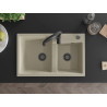 Mexen Tomas Évier en granit 2 bacs avec robinet de cuisine Aster, beige - 6516-69-73450-70-B