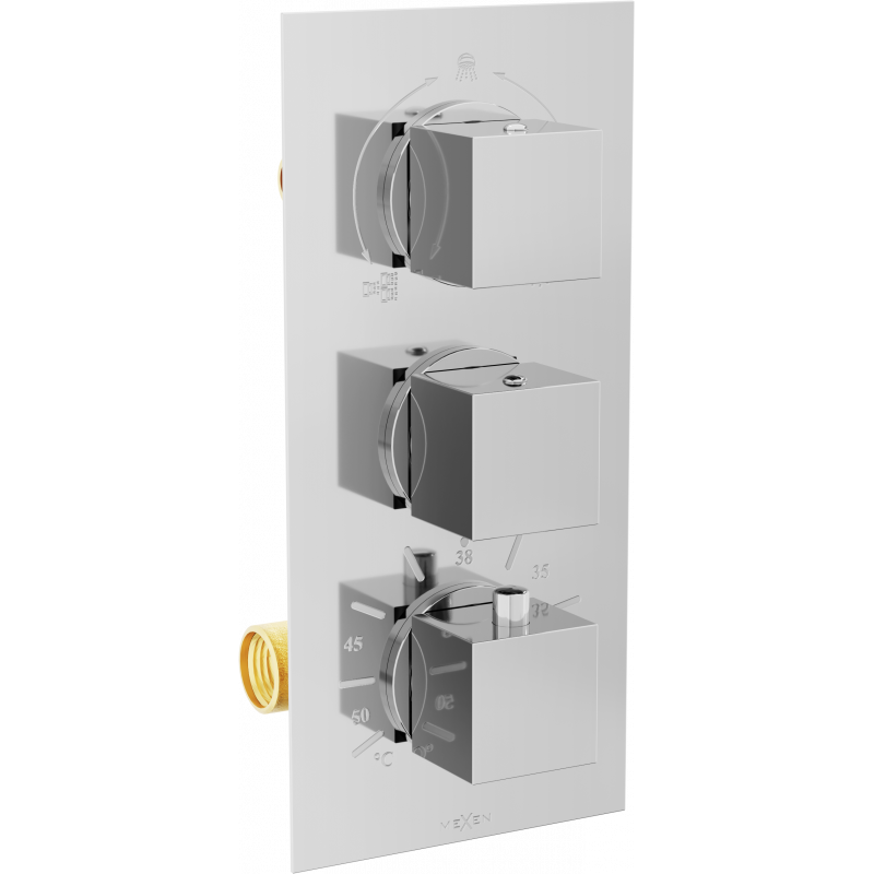 Mexen Cube robinet thermostatique baignoire-douche 3 sorties, chrome - 77503-00