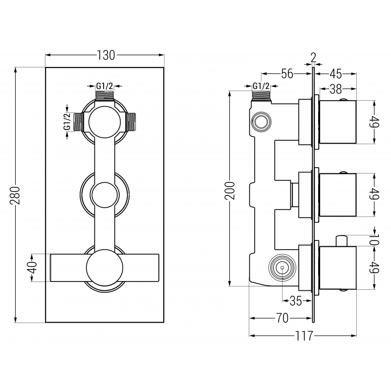 Mexen Cube mitigeur thermostatique pour baignoire-douche à 3 sorties, chrome - 77503-00