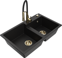 Mexen Tomas évier en granit 2 cuves avec robinet de cuisine Aster, noir - 6516-77-73450-57-G