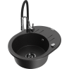 Mexen Kevin évier de cuisine en granit 1 bac avec égouttoir et robinet de cuisine Aster, métalique noir/argent