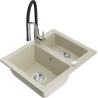 Mexen Carlos évier en granit 1,5 bac avec robinet de cuisine Aster, beige - 6518-69-73450-07