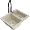 Mexen Carlos évier en granit 1,5 cuve avec robinet de cuisine Aster, beige - 6518-69-73450-07