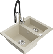 Mexen Carlos évier en granit 1,5 bac avec robinet de cuisine Aster, beige - 6518-69-73450-07