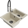 Mexen Carlos évier de cuisine en granit 1,5 bac avec robinet de cuisine Aster, beige - 6518-69-73450-07-B