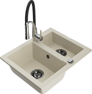 Mexen Carlos évier en granit 1,5 bac avec robinet de cuisine Aster, beige - 6518-69-73450-07-B