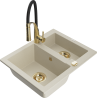 Mexen Carlos évier en granit 1,5-bac avec robinet de cuisine Aster, beige - 6518-69-73450-57-G