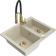 Mexen Carlos évier en granit 1,5-bac avec robinet de cuisine Aster, beige - 6518-69-73450-57-G