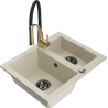 Mexen Carlos évier granit 1,5 bac avec robinet de cuisine Aster, beige - 6518-69-73450-57-B