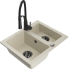 Mexen Carlos évier en granit 1,5 bac avec robinet de cuisine Aster, beige - 6518-69-73450-70-B
