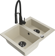 Mexen Carlos évier en granit 1,5 cuve avec robinet de cuisine Aster, beige - 6518-69-73450-70-B