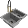 Mexen Carlos évier en granit 1,5 bacs avec robinet de cuisine Aster, gris - 6518-71-73450-57-B