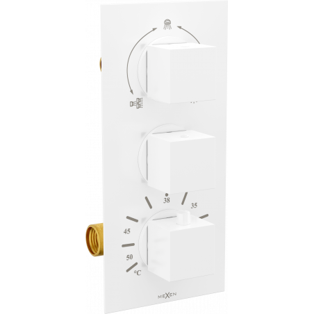 Batterie de douche-baignoire thermostatique Mexen Cube à 3 sorties, blanche - 77503-20