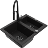 Mexen Carlos évier en granit 1,5 cuves avec robinet de cuisine Aster, noir - 6518-77-73450-70-B