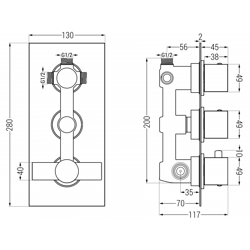 Mexen Cube mélangeur thermostatique pour baignoire-douche à 3 sorties, doré - 77503-50