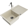 Mexen Leo évier granit 1 bac avec égouttoir et robinet Flora, beige - 6501-69-670401-07-B
