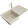 Mexen Leo évier en granit 1-bassin avec égouttoir et robinet de cuisine Flora, beige - 6501-69-670401-09