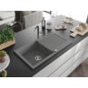 Mexen Leo évier en granit à 1 bac avec égouttoir et robinet de cuisine Flora, gris - 6501-71-670401-07