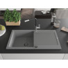 Mexen Leo Évier en granit 1 cuve avec égouttoir et robinet de cuisine Flora, gris - 6501-71-670401-07-B