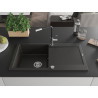 Mexen Leo évier en granit 1 bac avec égouttoir et robinet de cuisine Flora, noir/doré métallisé - 6501-75-670401-07