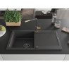 Mexen Leo évier en granit 1 bac avec égouttoir et robinet de cuisine Flora, noir tacheté - 6501-76-670401-75-B