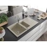 Mexen Matias évier en granit 1,5 bac avec égouttoir et robinet de cuisine Flora, beige - 6502-69-670401-09