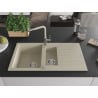 Mexen Matias évier en granit 1,5 bac avec égouttoir et robinet de cuisine Flora, beige - 6502-69-670401-09