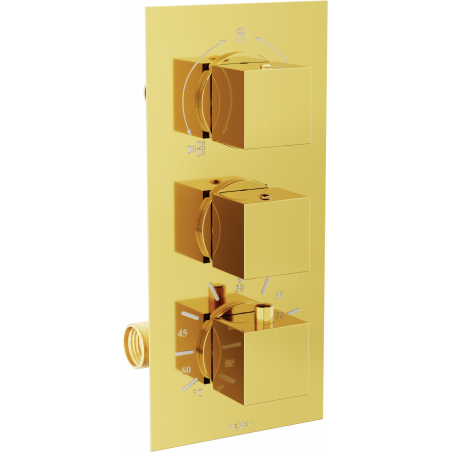 Mexen Cube robinet de bain-douche thermostatique 3 sorties, doré - 77503-50