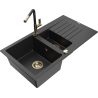 Évier granite Mexen Matias 1,5 bacs avec égouttoir et robinet cuisine Flora, noir/argent - 6502-73-670401-57-G