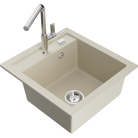 Mexen Vito évier en granit à 1 cuve avec robinet mélangeur Flora, Beige - 6503-69-670401-00