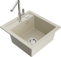Mexen Vito évier en granit à 1 bac avec robinet de cuisine Flora, beige - 6503-69-670401-00