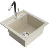 Mexen Vito évier en granit 1 bac avec robinet de cuisine Flora, beige - 6503-69-670401-07