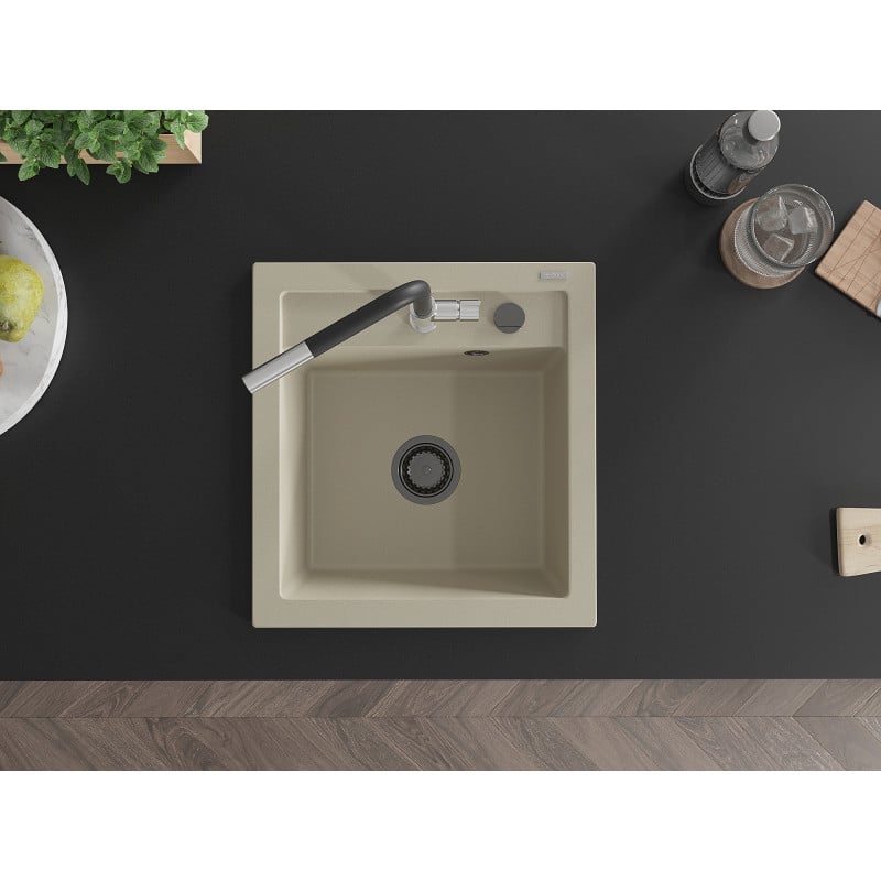 Mexen Vito évier de cuisine en granit 1-bac avec mitigeur Flora, beige - 6503-69-670401-07-B