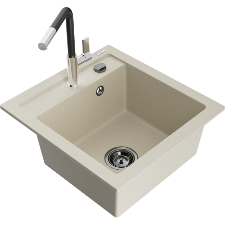 Mexen Vito évier en granit à 1 cuve avec robinet mélangeur Flora, Beige - 6503-69-670401-07-B