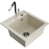 Mexen Vito évier en granit à 1 cuve avec robinet mélangeur Flora, Beige - 6503-69-670401-07-B