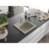 Mexen Vito évier en granit 1 bac avec robinet de cuisine Flora, beige - 6503-69-670401-09