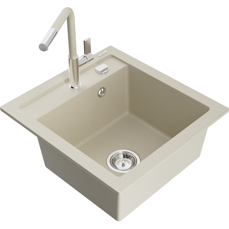 Mexen Vito évier en granit 1 bac avec mitigeur de cuisine Flora, beige - 6503-69-670401-09