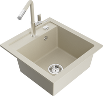 Mexen Vito évier en granit 1 bac avec mitigeur de cuisine Flora, beige - 6503-69-670401-09