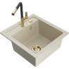 Mexen Vito évier en granit 1 bac avec robinet de cuisine Flora, beige - 6503-69-670401-57-G